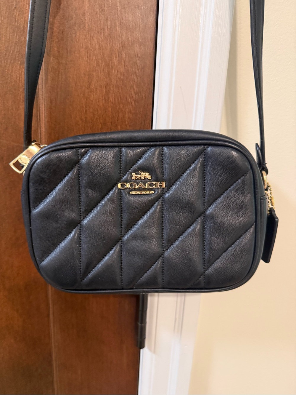 COACH Black Quilted Leather Crossbody with Gold Logo
